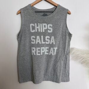 Chips, Salsa, Repeat Gray Graphic Tank Top